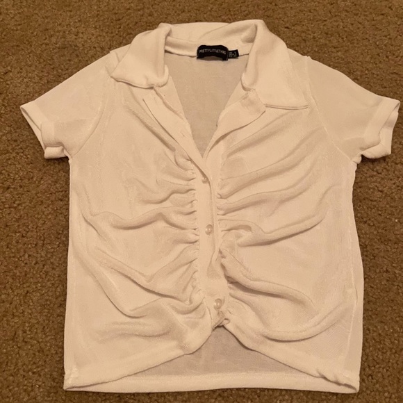 White Ruched Button Top - Picture 2 of 2